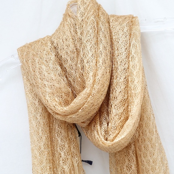 NWT Manifattura Almar scarf Made in Italy golden knit crochet metallic thread - Picture 5 of 7